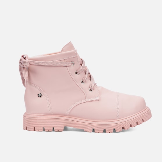 Coturno Feminino Infantil Tratorado Cadarço Bicolor Com Laço Rosa