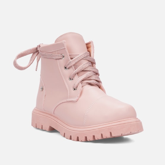 Segunda imagem do produto Coturno Feminino Infantil Tratorado Cadarço Bicolor Com Laço Rosa