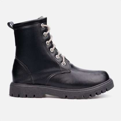 Coturno Feminino Infantil Tratorado Cadarço De Strass Blogueira Preto