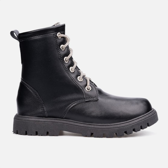 Coturno Feminino Infantil Tratorado Cadarço De Strass Blogueira Preto