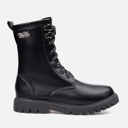 Coturno Feminino Infantil Tratorado Cano Alto Cadarço Bicolor Preto