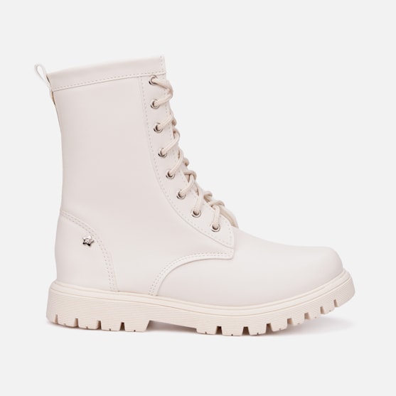 Coturno Feminino Infantil Tratorado Cano Alto Menina Da Moda Off White