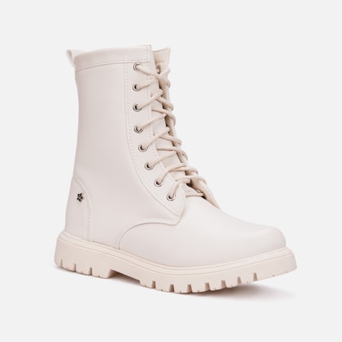 Coturno Feminino Infantil Tratorado Cano Alto Menina Da Moda Off White