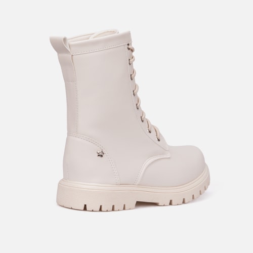 Coturno Feminino Infantil Tratorado Cano Alto Menina Da Moda Off White