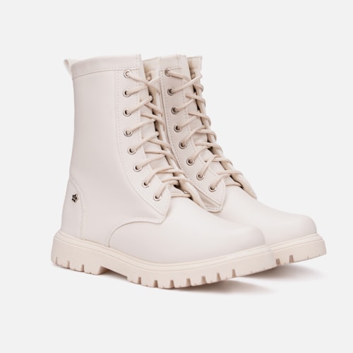 Coturno Feminino Infantil Tratorado Cano Alto Menina Da Moda Off White