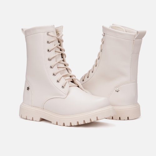 Coturno Feminino Infantil Tratorado Cano Alto Menina Da Moda Off White