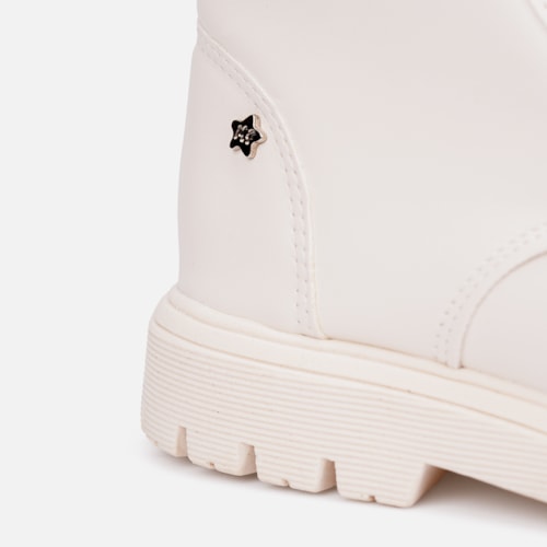 Coturno Feminino Infantil Tratorado Cano Alto Menina Da Moda Off White