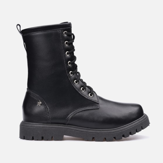 Coturno Feminino Infantil Tratorado Cano Alto Menina Da Moda Preto