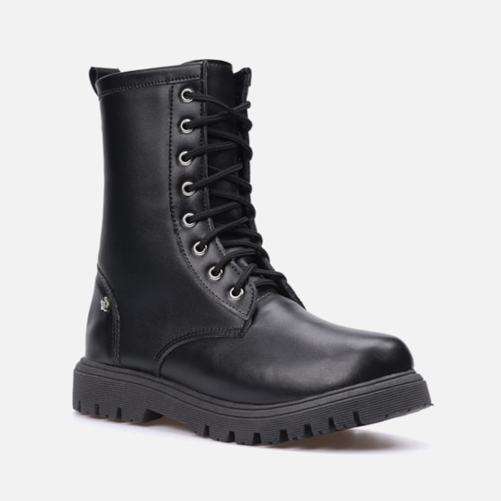 Segunda imagem do produto Coturno Feminino Infantil Tratorado Cano Alto Menina Da Moda Preto