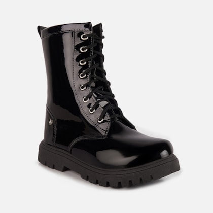 Segunda imagem do produto Coturno Feminino Infantil Tratorado Cano Alto Menina Da Moda Preto Verniz