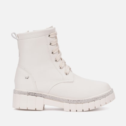 Coturno Feminino Infantil Tratorado Menina Tira De Strass Off White