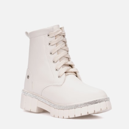 Segunda imagem do produto Coturno Feminino Infantil Tratorado Menina Tira De Strass Off White