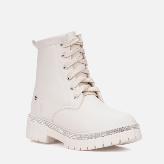 Segunda imagem do produto Coturno Feminino Infantil Tratorado Menina Tira De Strass Off White