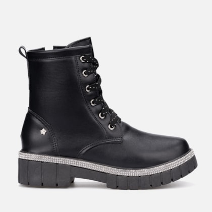 Coturno Feminino Infantil Tratorado Menina Tira De Strass Preto