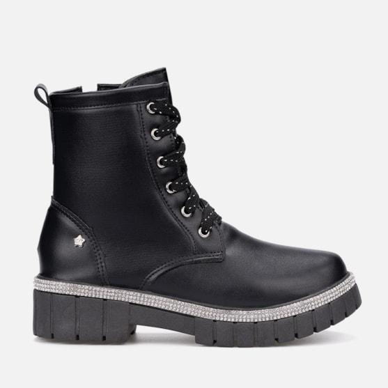 Coturno Feminino Infantil Tratorado Menina Tira De Strass Preto