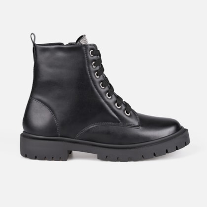 Coturno Feminino Preto Cano Curto Solado Tratorado Zíper Confortável