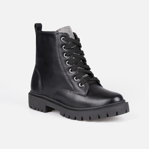 Coturno Feminino Preto Cano Curto Solado Tratorado Zíper Confortável