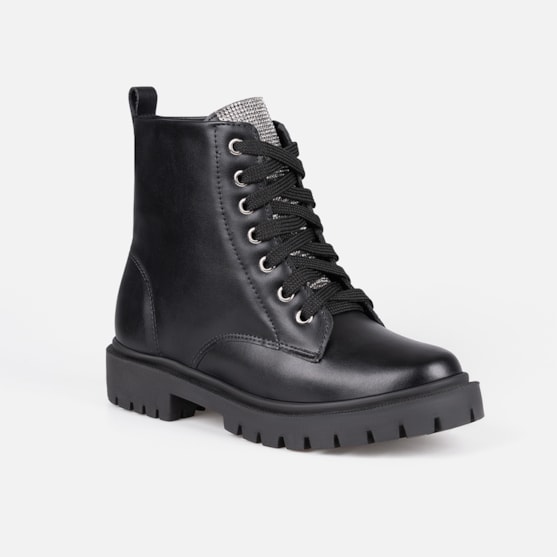 Segunda imagem do produto Coturno Feminino Preto Cano Curto Solado Tratorado Zíper Confortável