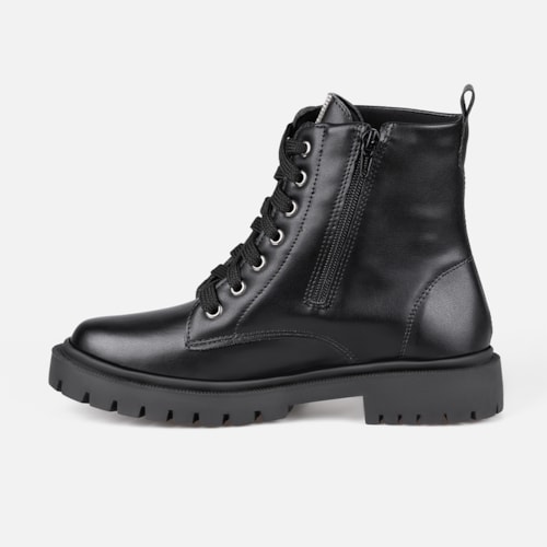 Coturno Feminino Preto Cano Curto Solado Tratorado Zíper Confortável