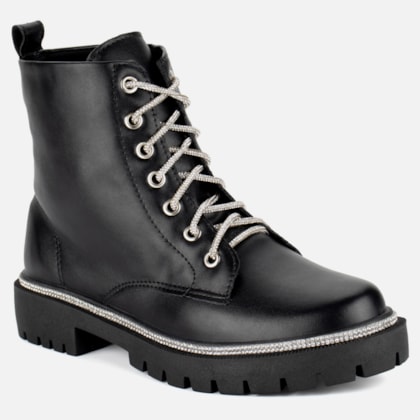 Segunda imagem do produto Coturno Feminino Tratorado Cano Curto Com Strass Brilhante Moda Preto