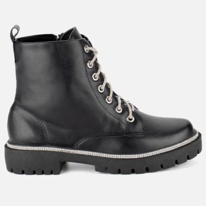 Coturno Feminino Tratorado Cano Curto Com Strass Brilhante Moda Preto