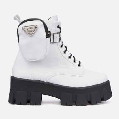 Coturno Feminino Tratorado Com Bolsinha Na Lateral Branco