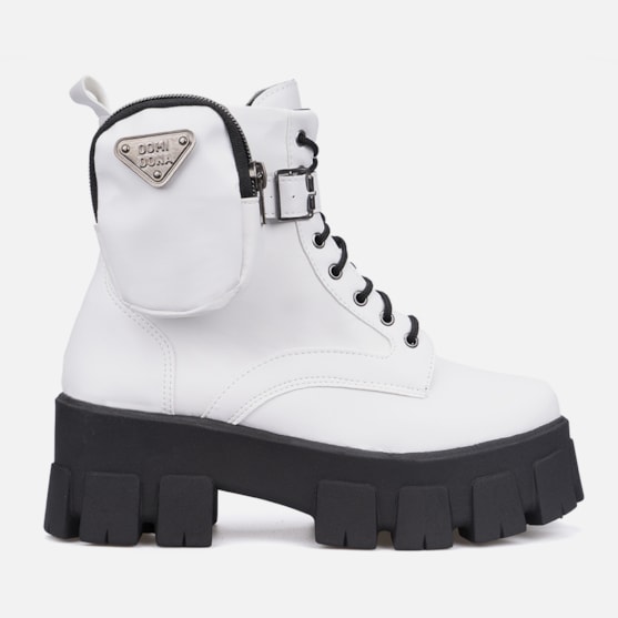 Coturno Feminino Tratorado Com Bolsinha Na Lateral Branco