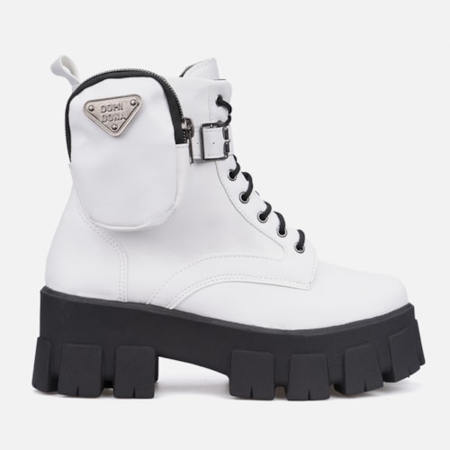 Coturno Feminino Tratorado Com Bolsinha Na Lateral Branco
