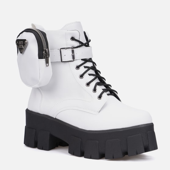 Segunda imagem do produto Coturno Feminino Tratorado Com Bolsinha Na Lateral Branco