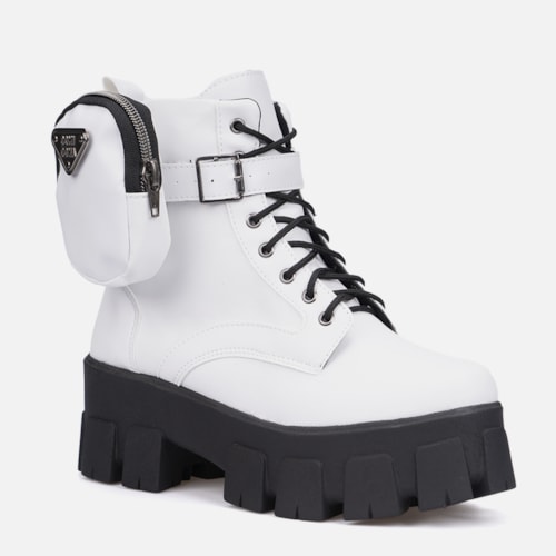 Coturno Feminino Tratorado Com Bolsinha Na Lateral Branco