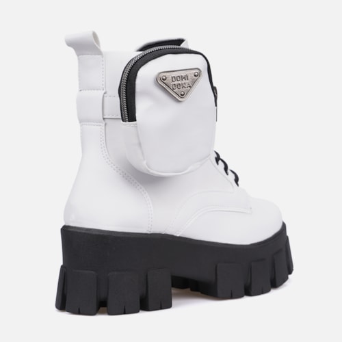 Coturno Feminino Tratorado Com Bolsinha Na Lateral Branco