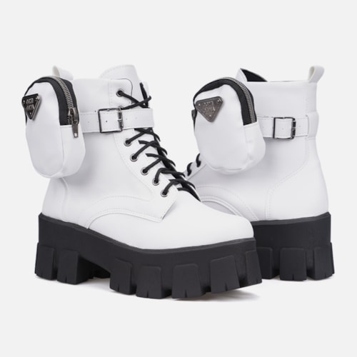 Coturno Feminino Tratorado Com Bolsinha Na Lateral Branco