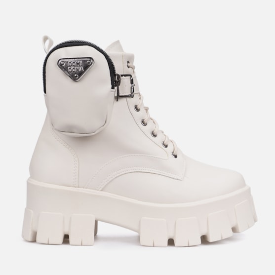 Coturno Feminino Tratorado Com Bolsinha Na Lateral Off White