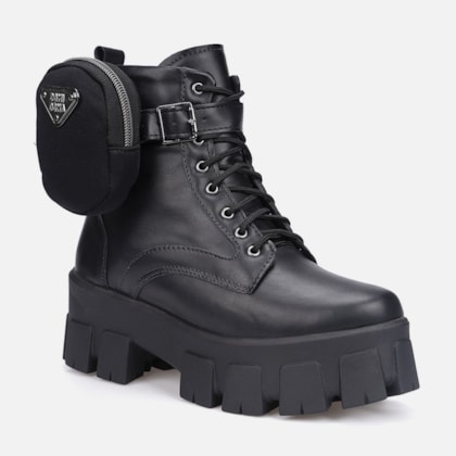 Segunda imagem do produto Coturno Feminino Tratorado Com Bolsinha Na Lateral Preto