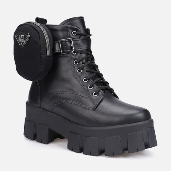 Segunda imagem do produto Coturno Feminino Tratorado Com Bolsinha Na Lateral Preto