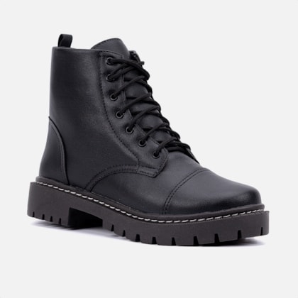 Segunda imagem do produto Coturno Feminino Tratorado Salto Baixo Cano Curto Confortável Preto