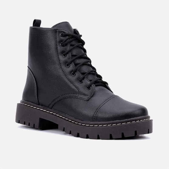 Segunda imagem do produto Coturno Feminino Tratorado Salto Baixo Cano Curto Confortável Preto