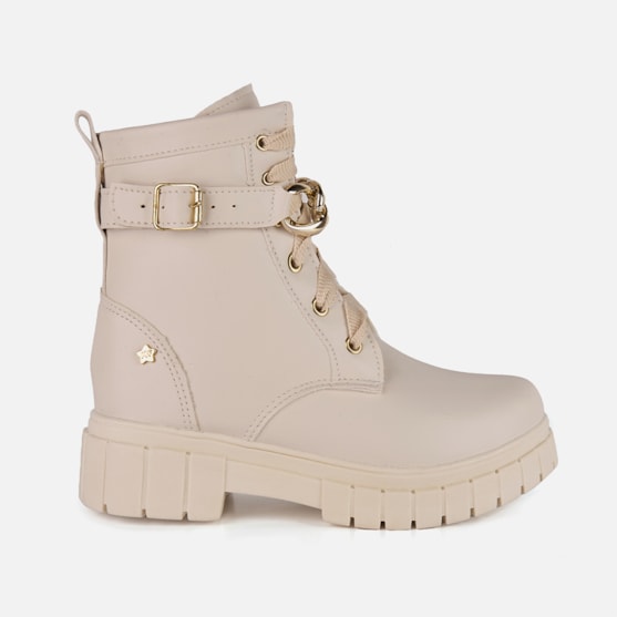 Coturno Infantil Off White Cano Alto Com Corrente Dourada Menina Fashion