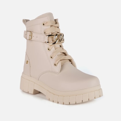 Segunda imagem do produto Coturno Infantil Off White Cano Alto Com Corrente Dourada Menina Fashion