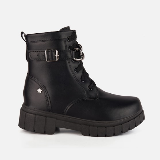 Coturno Infantil Preto Cano Alto Com Corrente Prateada Menina Fashion