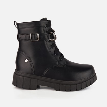 Coturno Infantil Preto Cano Alto Com Corrente Prateada Menina Fashion