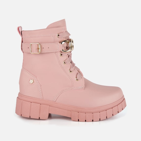 Coturno Infantil Rosa Cano Alto Com Corrente Dourada Menina Fashion