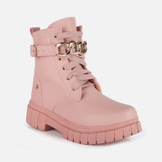 Segunda imagem do produto Coturno Infantil Rosa Cano Alto Com Corrente Dourada Menina Fashion