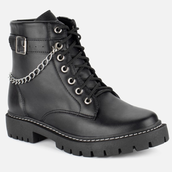 Segunda imagem do produto Coturno Tratorado Feminino Chunky Com Correntes E Fivela Preto