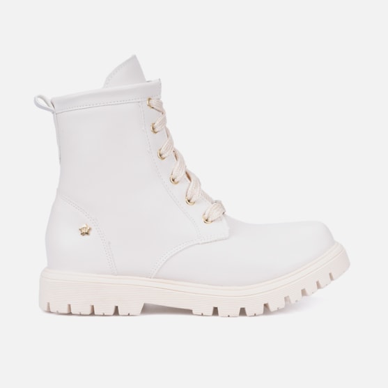 Coturno Tratorado Infantil Cadarço Brilhante Menina Fashion Off White
