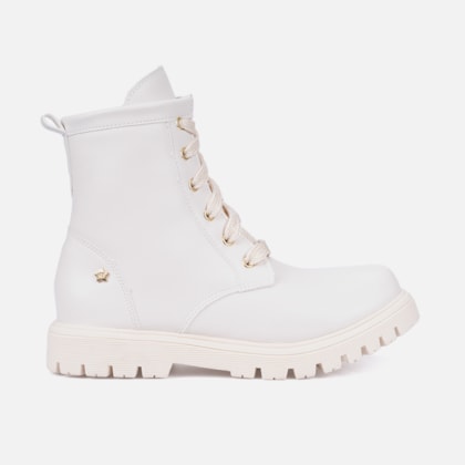 Coturno Tratorado Infantil Cadarço Brilhante Menina Fashion Off White