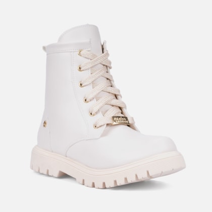 Segunda imagem do produto Coturno Tratorado Infantil Cadarço Brilhante Menina Fashion Off White