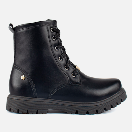 Coturno Tratorado Infantil Cadarço Brilhante Menina Fashion Preto