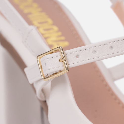 Mary Jane Feminina Elegante Salto Bloco Grosso Bico Quadrado Off White