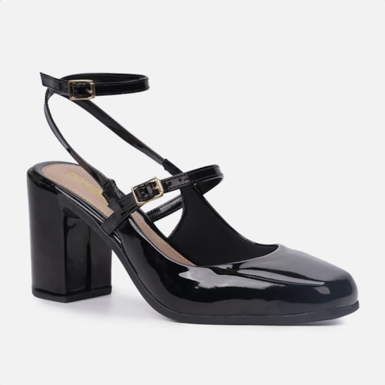 Segunda imagem do produto Mary Jane Feminina Elegante Salto Bloco Grosso Bico Quadrado Preta